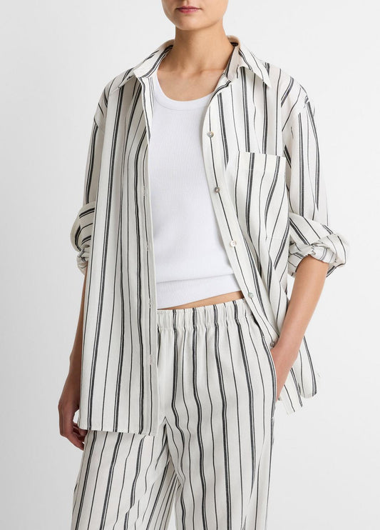 Resort Stripe Oversized Button-Front Shirt in Long Sleeve | VINCE Women