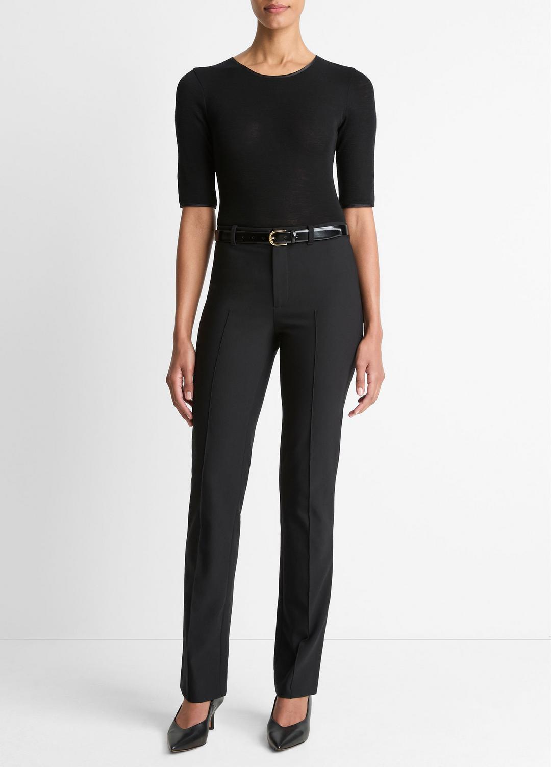 Satin-Trim Wool Elbow-Sleeve T-Shirt in Short Sleeve | VINCE Women