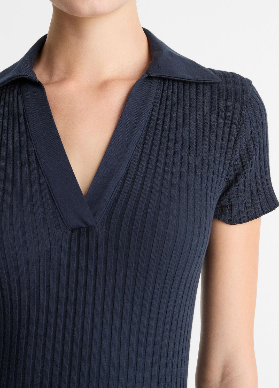 Ribbed Cotton-Blend Polo Dress in Dresses | VINCE Women