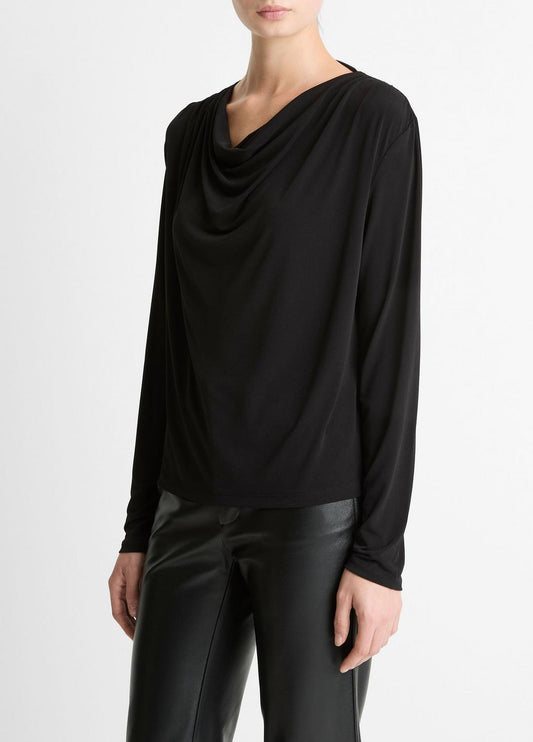 Matte Jersey Cowl-Neck Top in Long Sleeve | VINCE Women