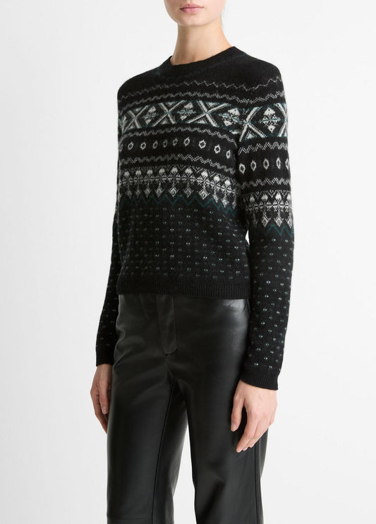 Fair Isle Plush Cashmere Sweater in Crew Neck | VINCE Women