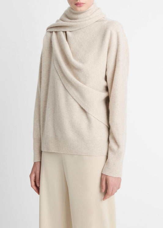 Draped-Shawl Wool-Cashmere Sweater in Turtleneck | VINCE Women