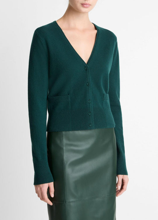 Satin-Trim Wool & Cashmere-Blend Cardigan in Cardigans | VINCE Women