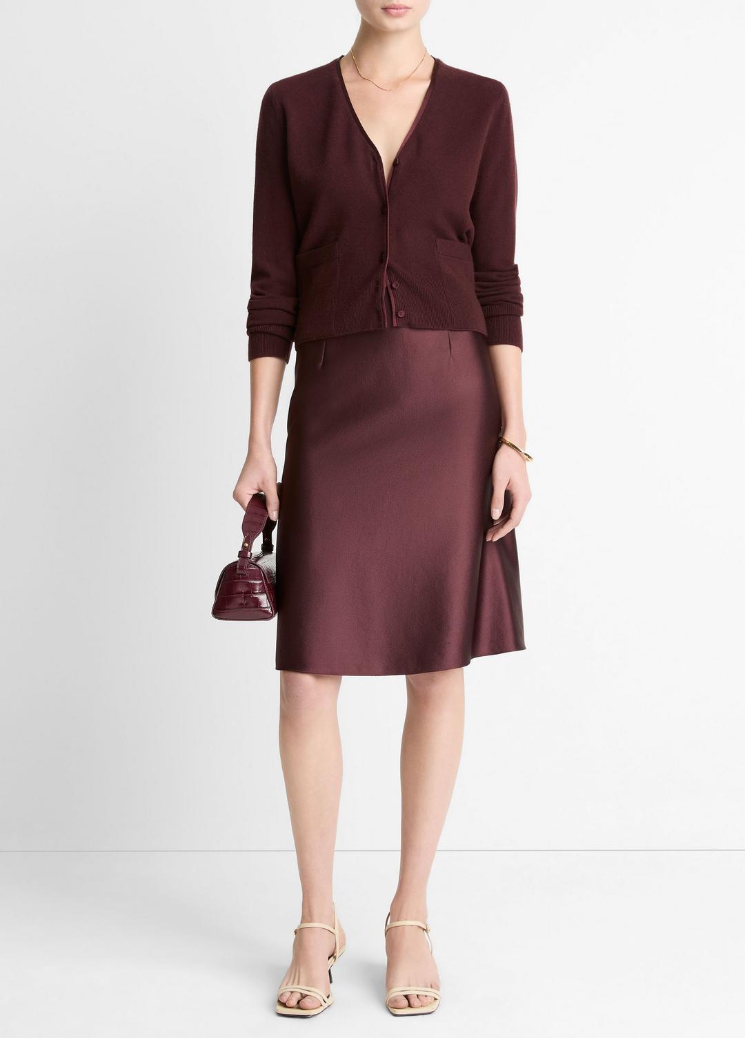 Satin-Trim Wool & Cashmere-Blend Cardigan in Cardigans | VINCE Women