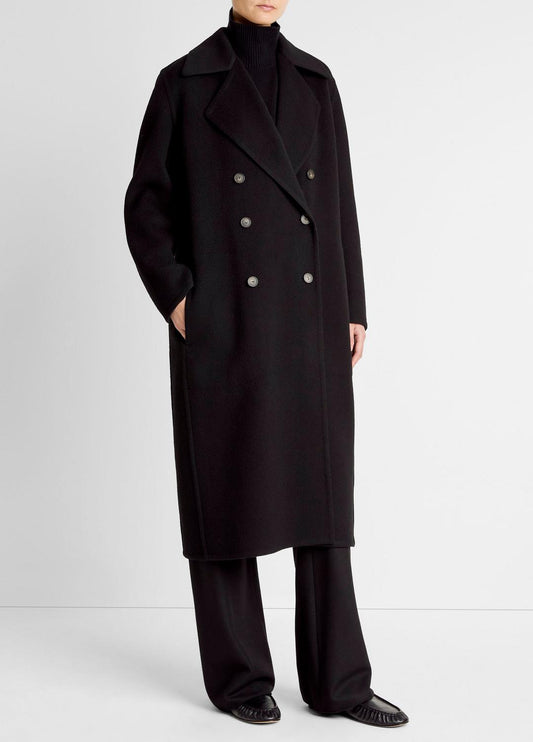 Wool-Blend Double-Breasted Long Coat in Coats | VINCE Women