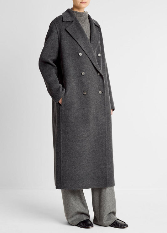Wool-Blend Double-Breasted Long Coat in Coats | VINCE Women