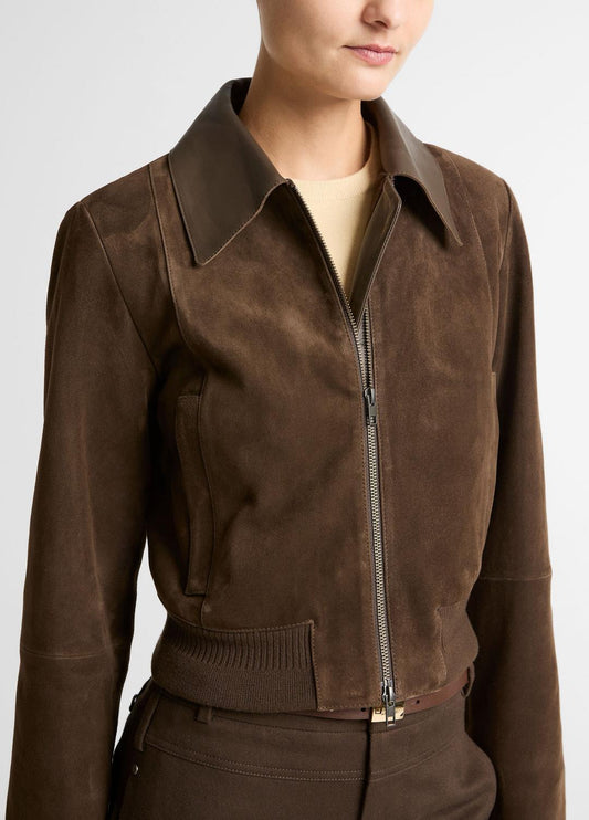 Suede Shrunken Bomber Jacket in Jackets | VINCE Women