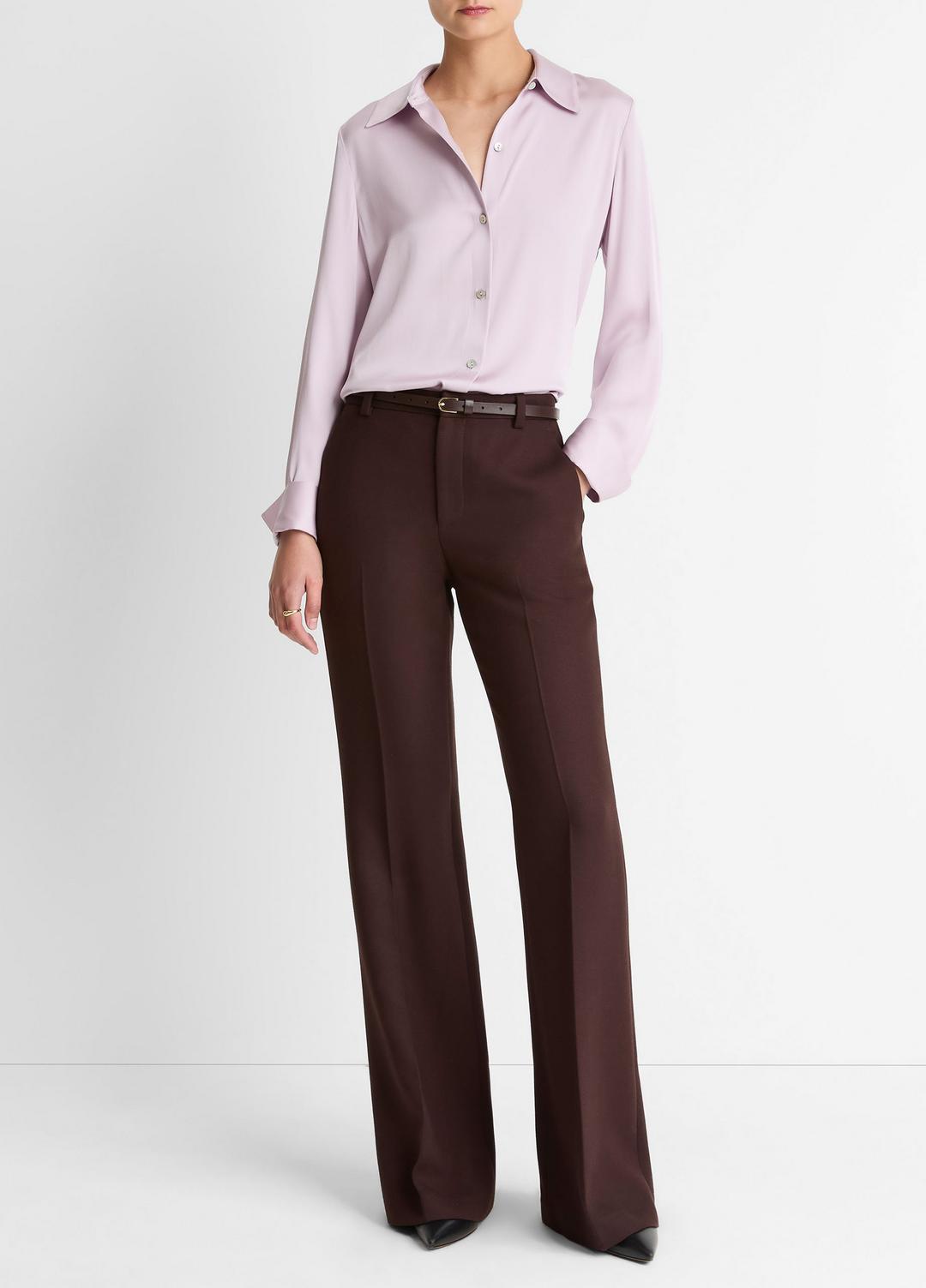 Silk-Blend Slim Button-Front Blouse in Long Sleeve | VINCE Women