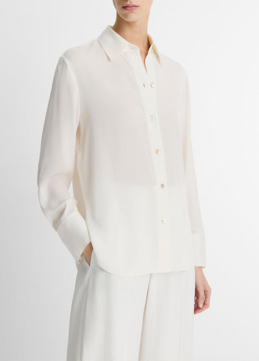 Stretch-Silk Button-Front Blouse in Long Sleeve | VINCE Women