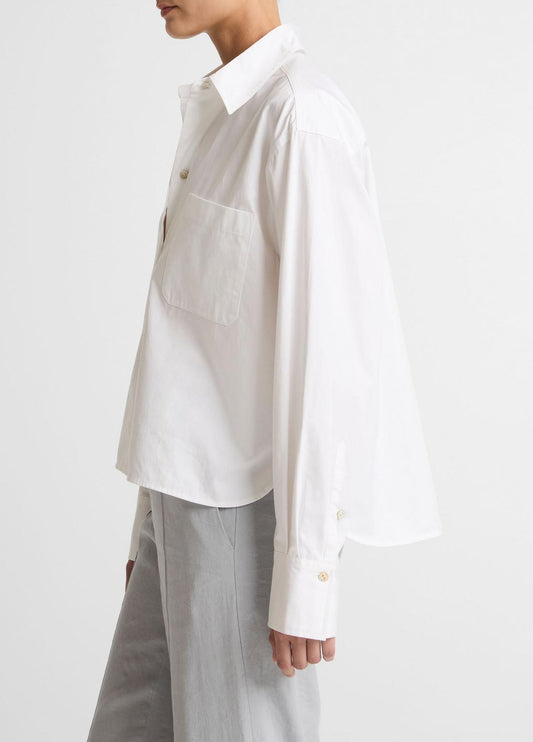 Cotton Cropped Button-Front Shirt in Long Sleeve | VINCE Women