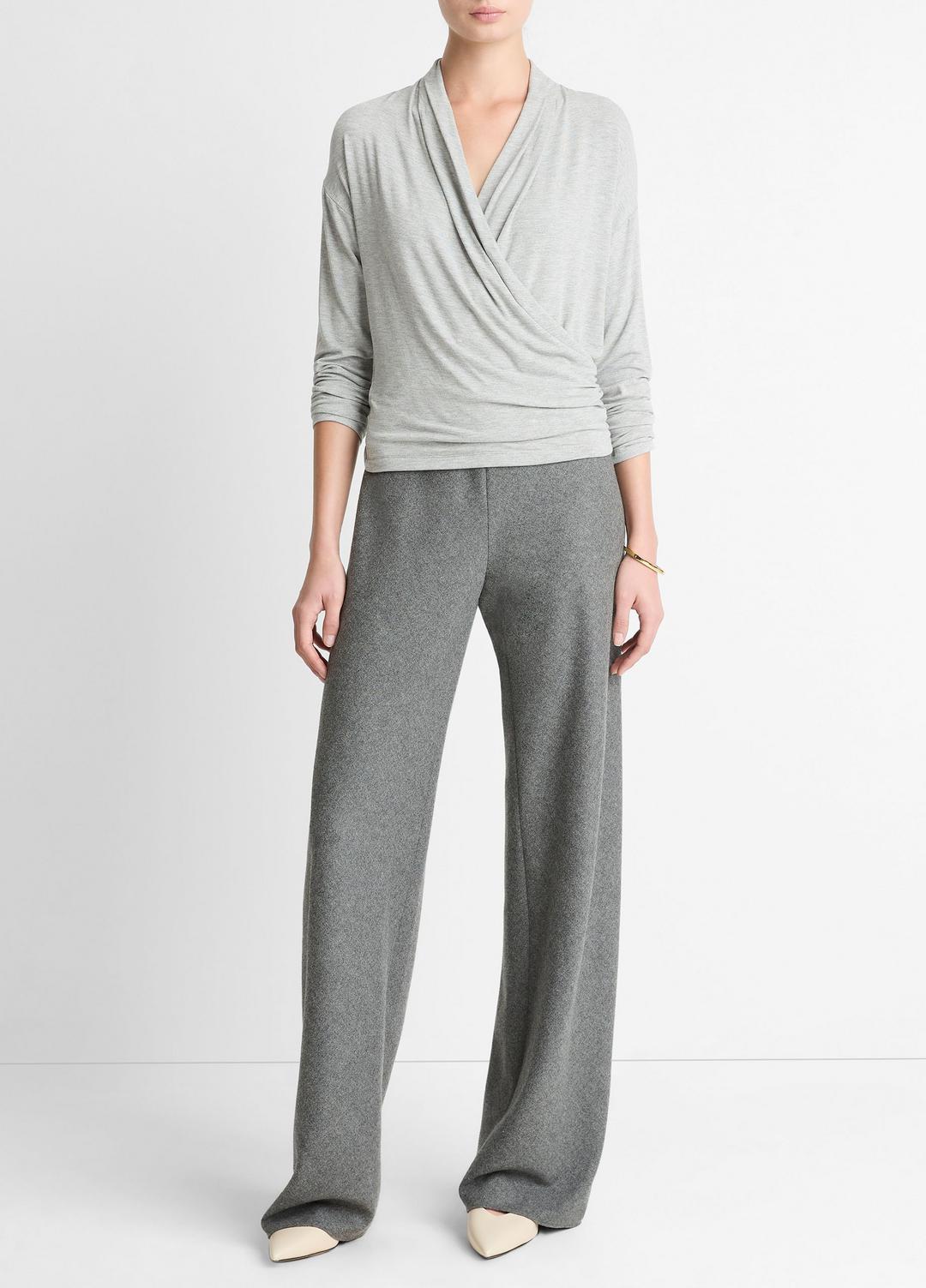 Relaxed Fixed-Wrap Jersey Top in Long Sleeve | VINCE Women