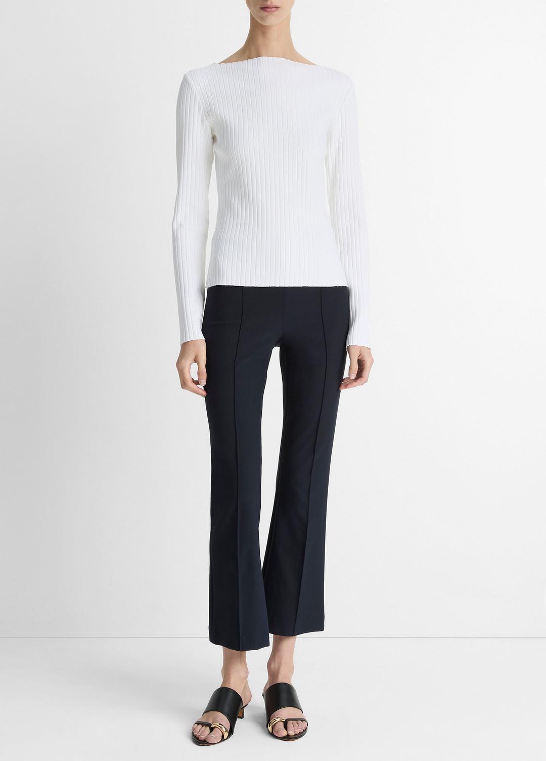 Ribbed Cotton-Blend Slash-Neck Long-Sleeve Top in Long Sleeve | VINCE Women