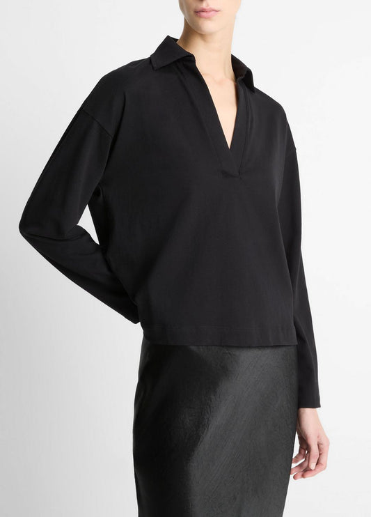 Easy Pima Cotton Long-Sleeve Polo Shirt in Long Sleeve | VINCE Women