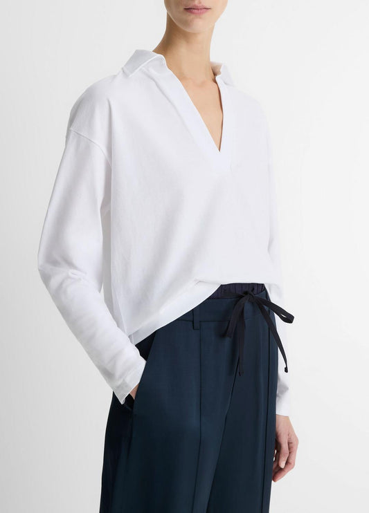 Easy Pima Cotton Long-Sleeve Polo Shirt in Long Sleeve | VINCE Women