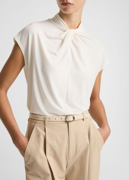 Twist-Neck Matte Jersey Cap-Sleeve Top in Short Sleeve | VINCE Women