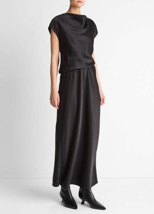 Draped Satin Cowl-Neck Dress in Dresses | VINCE Women