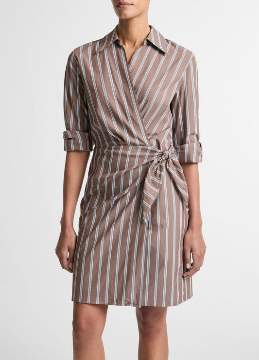 Striped Cotton-Blend Wrap Dress in Dresses | VINCE Women