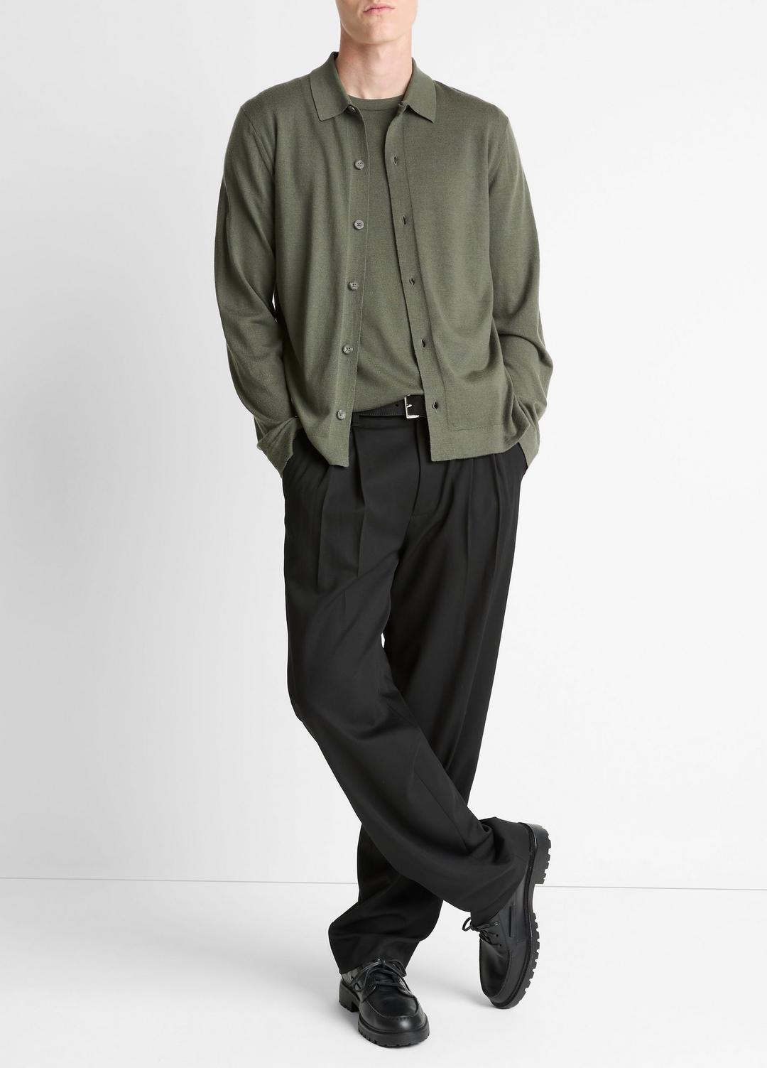 Featherweight Merino Wool-Cashmere Sweater Shirt in Long Sleeve | VINCE Men
