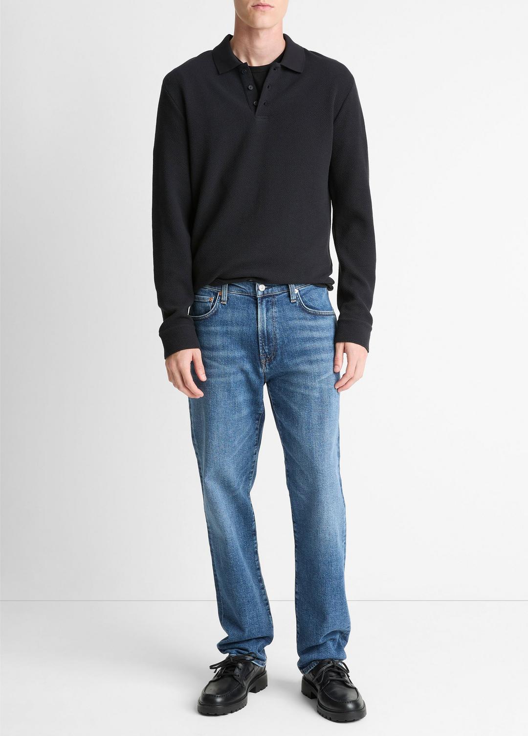 Basket-Weave Cotton Long-Sleeve Polo Shirt in Henleys & Polos | VINCE Men