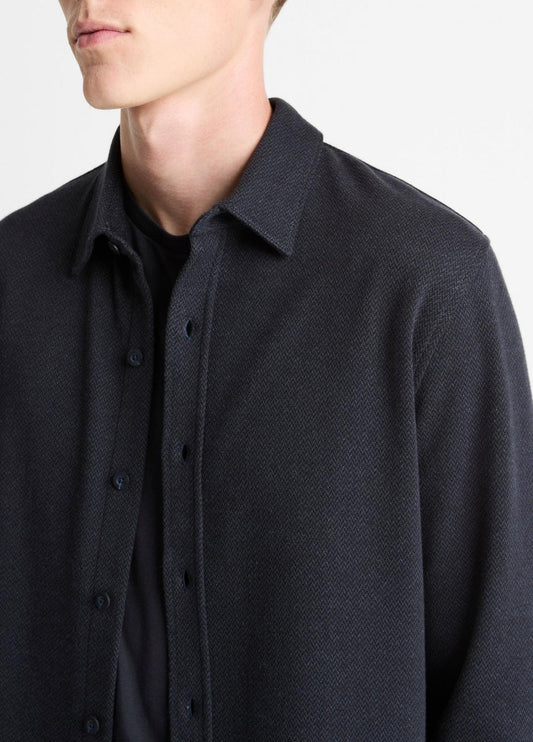 Herringbone Cotton-Blend Button-Front Shirt in Long Sleeve | VINCE Men