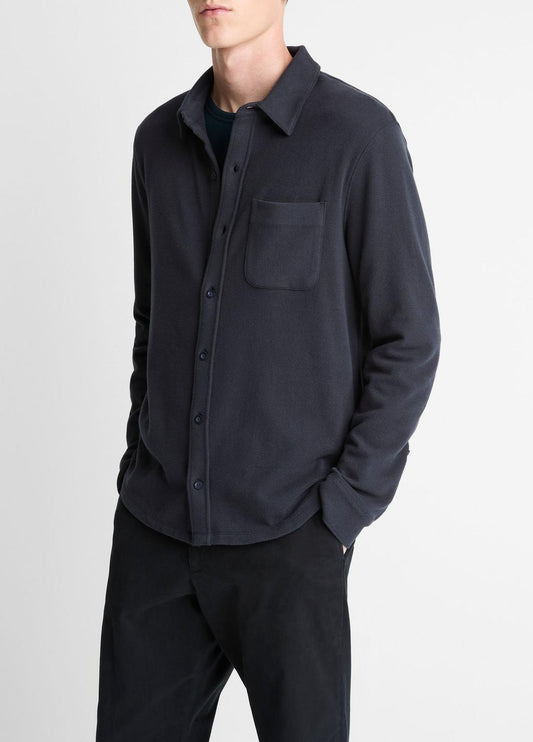 Knit Cotton-Blend Button-Front Shirt in Long Sleeve | VINCE Men