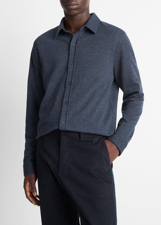 Houndstooth Cotton-Blend Button-Front Shirt in Long Sleeve | VINCE Men