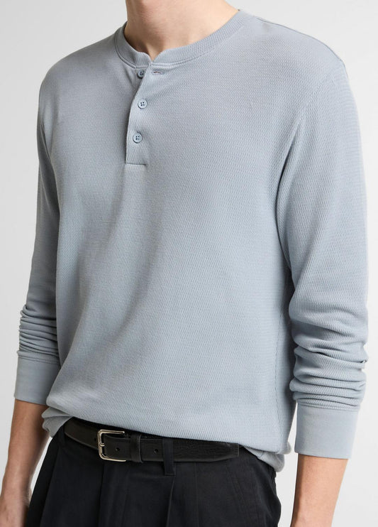 Jacquard-Rib Cotton Henley in Long Sleeve | VINCE Men