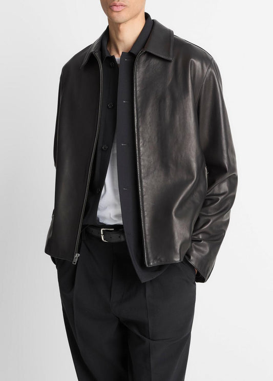 Leather Zip-Up Jacket in Leather Jackets | VINCE Men