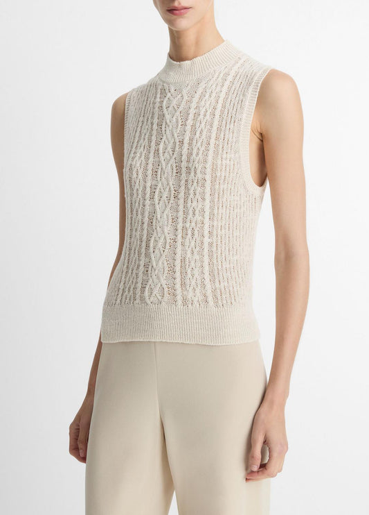 Cable Cotton-Blend Double-Layer Shell in Sweaters | VINCE Sale