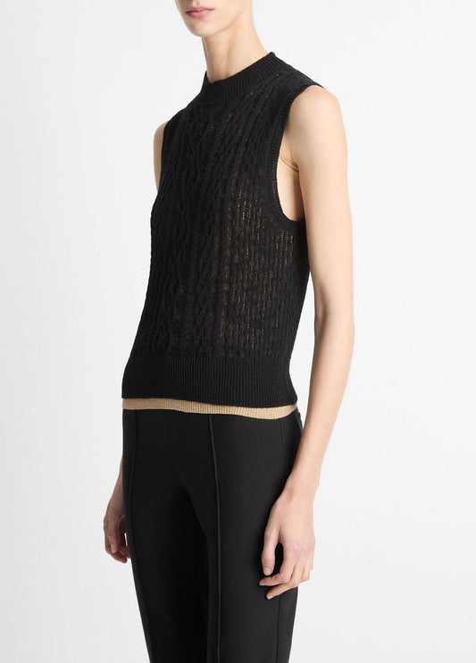 Cable Cotton-Blend Double-Layer Shell in Sweaters | VINCE Sale