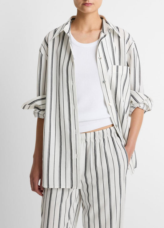 Resort Stripe Oversized Button-Front Shirt in Long Sleeve | VINCE Women