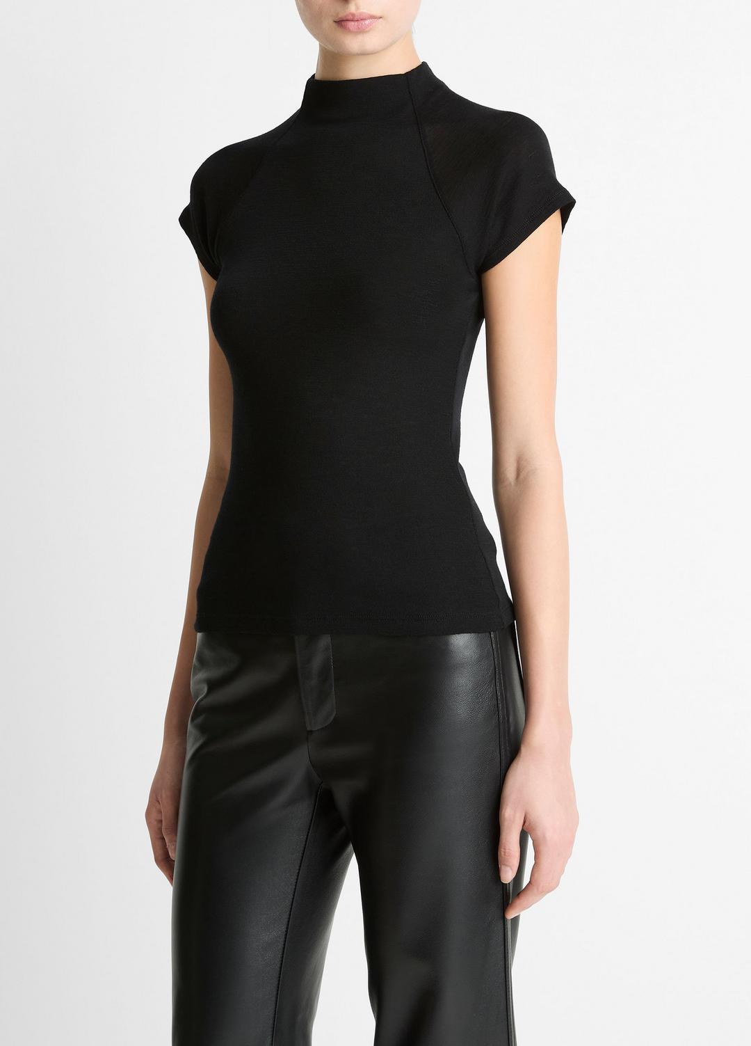 Wool Raglan Cap-Sleeve Mock-Neck Top in Short Sleeve | VINCE Women