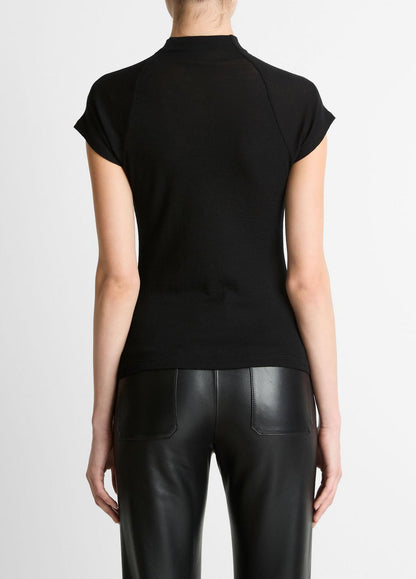 Wool Raglan Cap-Sleeve Mock-Neck Top in Short Sleeve | VINCE Women