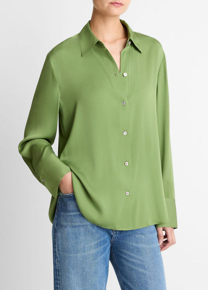 Stretch-Silk Button-Front Blouse in Long Sleeve | VINCE Women