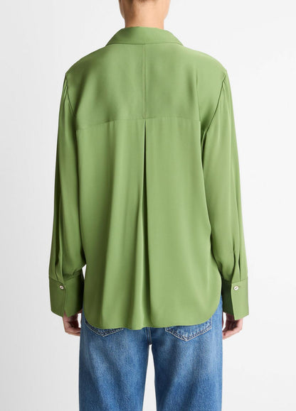 Stretch-Silk Button-Front Blouse in Long Sleeve | VINCE Women