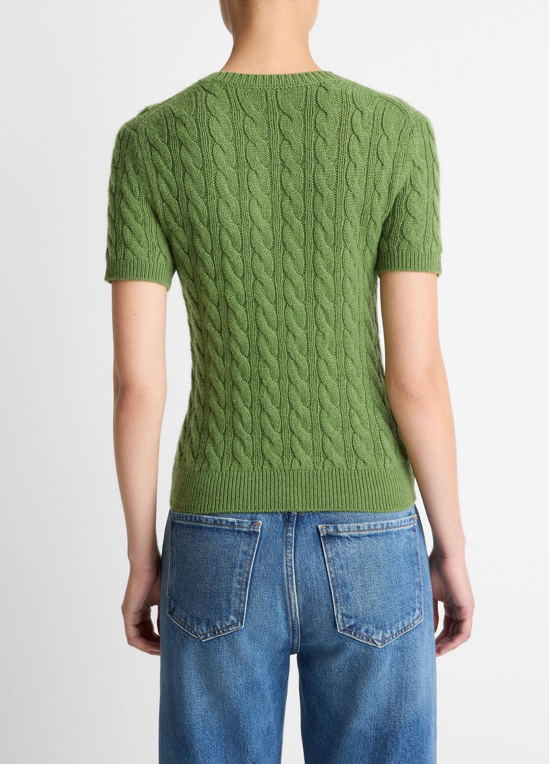 Cable-Knit Wool & Cashmere-Blend Short-Sleeve Sweater in Crew Neck | VINCE Women