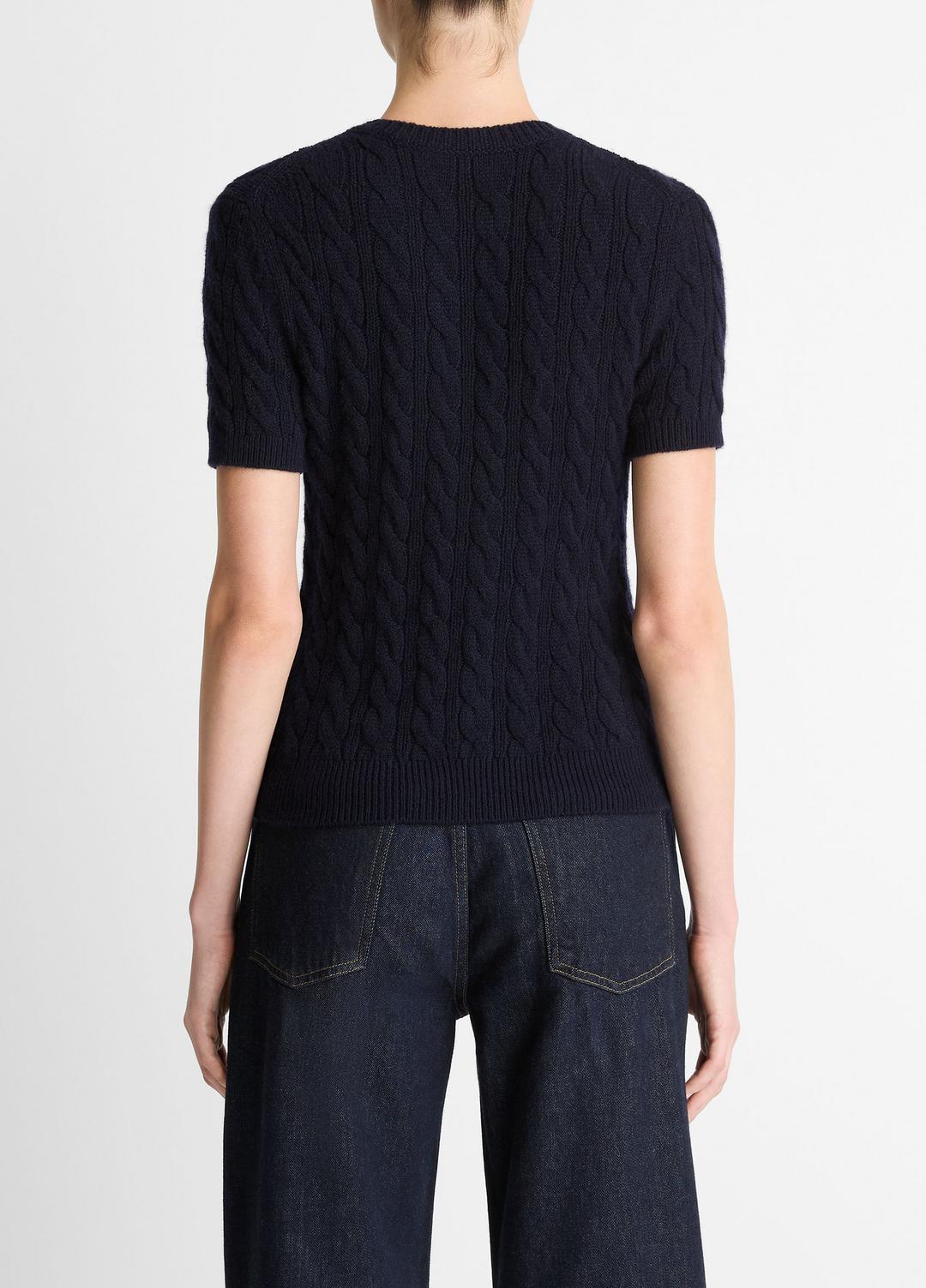 Cable-Knit Wool & Cashmere-Blend Short-Sleeve Sweater in Crew Neck | VINCE Women