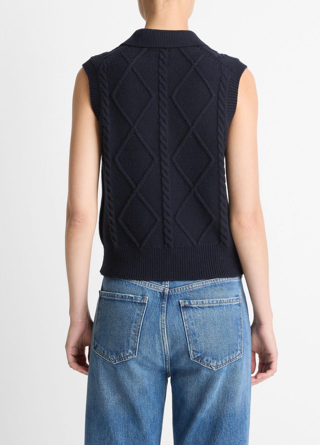 Cable-Knit Wool & Cotton-Blend Sweater Vest in V-Neck | VINCE Women