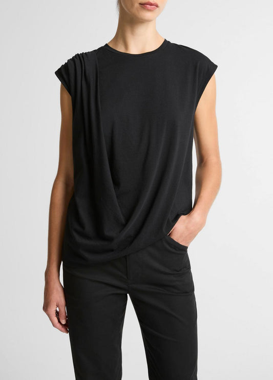 Pima Cotton-Blend Draped Relaxed Top in Tank Tops | VINCE Women