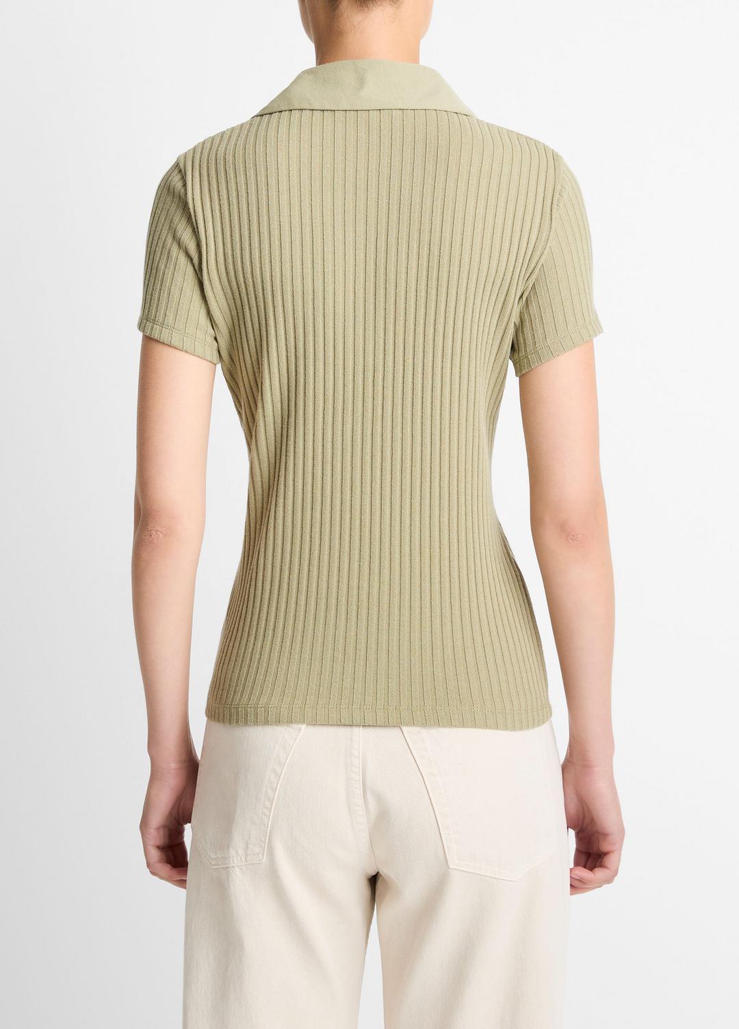 Ribbed Cotton-Blend Polo Shirt in Short Sleeve | VINCE Women