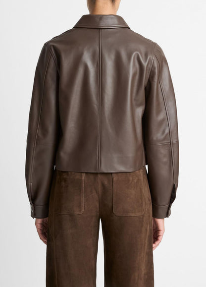 Leather Cropped Zip-Front Jacket in Leather Jackets | VINCE Women