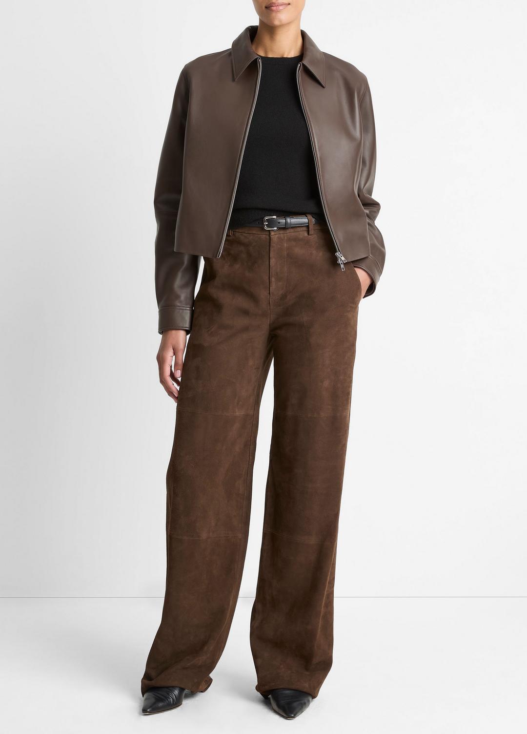 Leather Cropped Zip-Front Jacket in Leather Jackets | VINCE Women