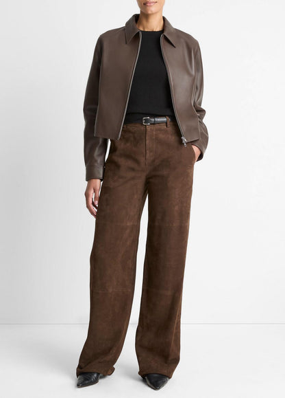 Leather Cropped Zip-Front Jacket in Leather Jackets | VINCE Women