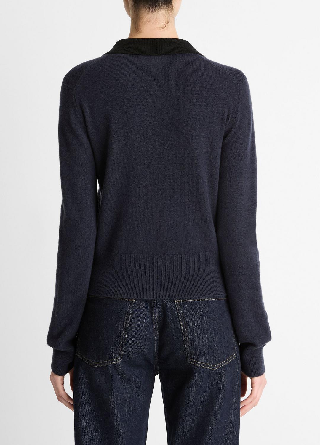 Contrast-Trim Wool & Cashmere-Blend Collared Cardigan in Cardigans | VINCE Women