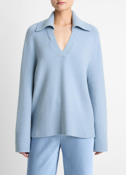 Wool & Cashmere-Blend Oversized Polo Sweater in V-Neck | VINCE Women