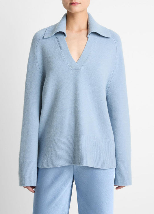 Wool & Cashmere-Blend Oversized Polo Sweater in V-Neck | VINCE Women