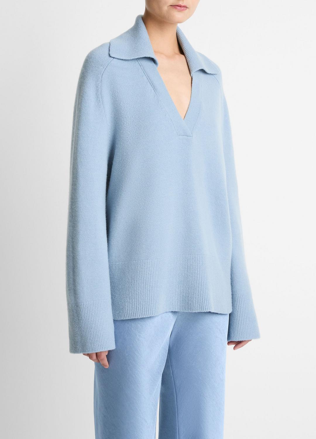 Wool & Cashmere-Blend Oversized Polo Sweater in V-Neck | VINCE Women