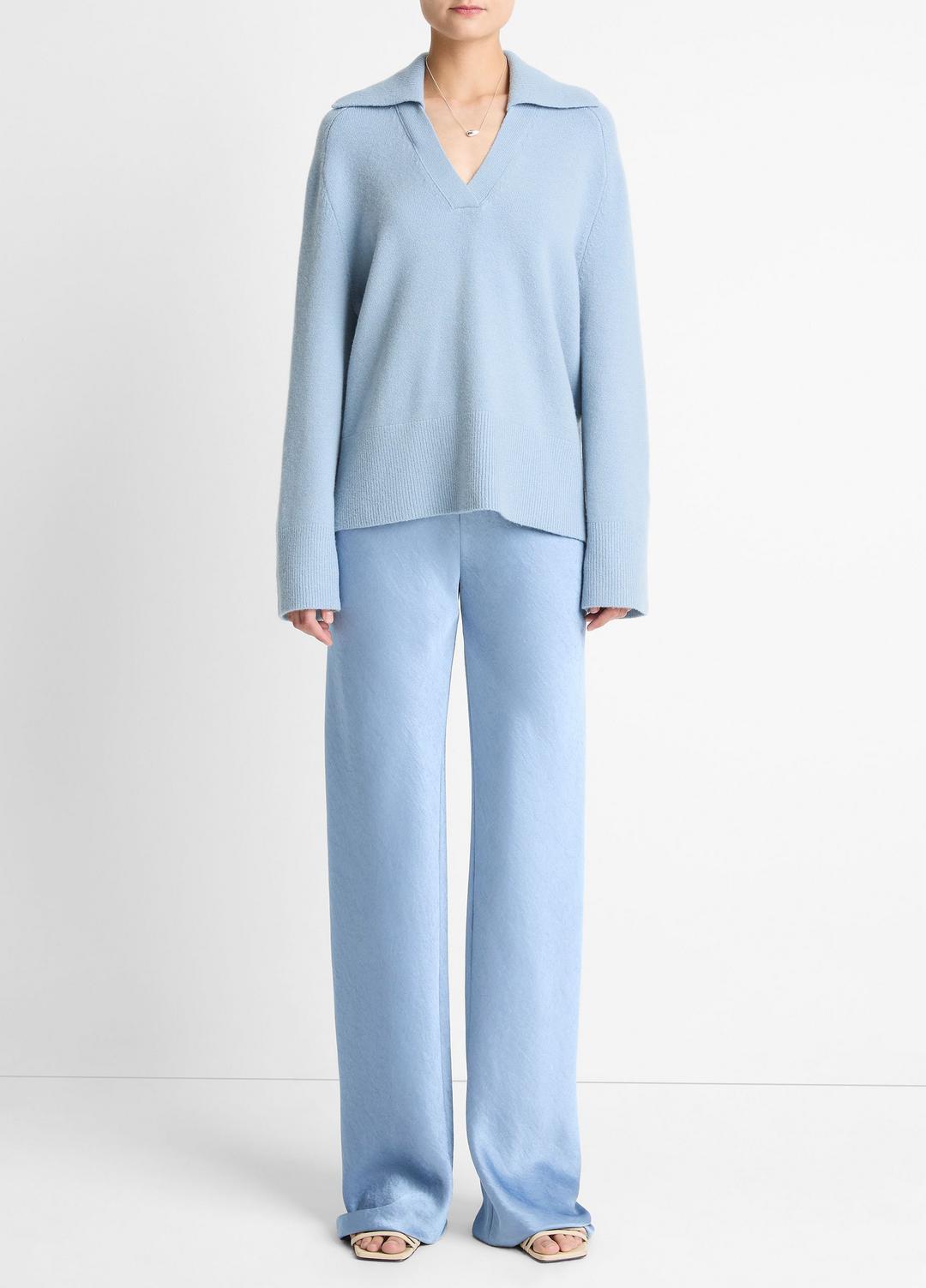 Wool & Cashmere-Blend Oversized Polo Sweater in V-Neck | VINCE Women