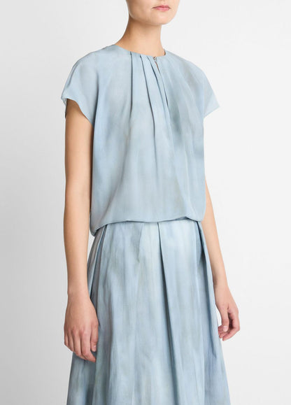 Washed Ombré Silk Gathered Cap-Sleeve Blouse in Short Sleeve | VINCE Women