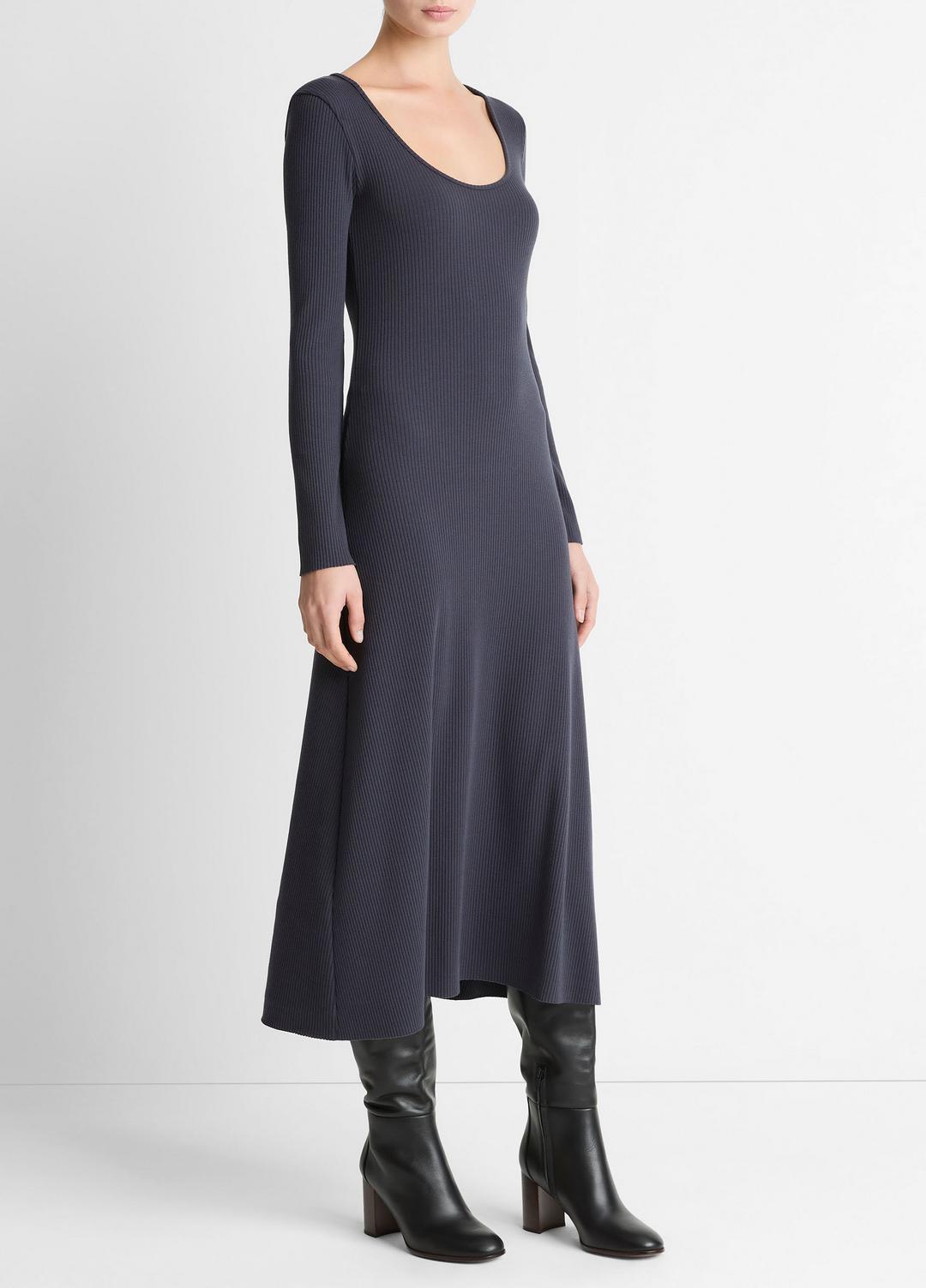 Ribbed Cotton-Blend Scoop-Neck Dress in Dresses | VINCE Women